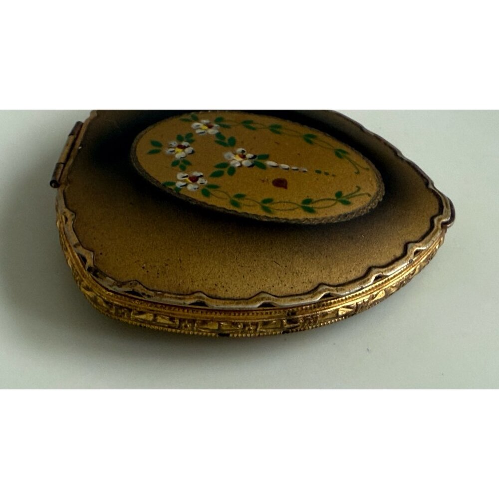 Vintage 1930s Brass Hand Painted Floral Rough Blush Compact/Mirror - Picture 4 of 11
